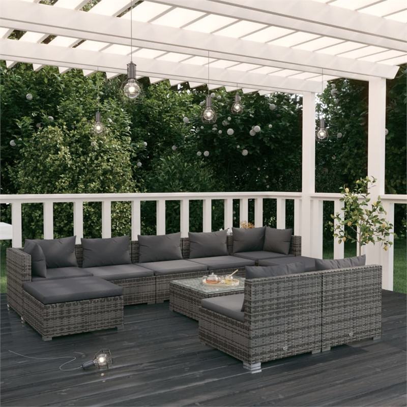 vidaXL 10 Piece Steel Large Garden Lounge Set in Gray