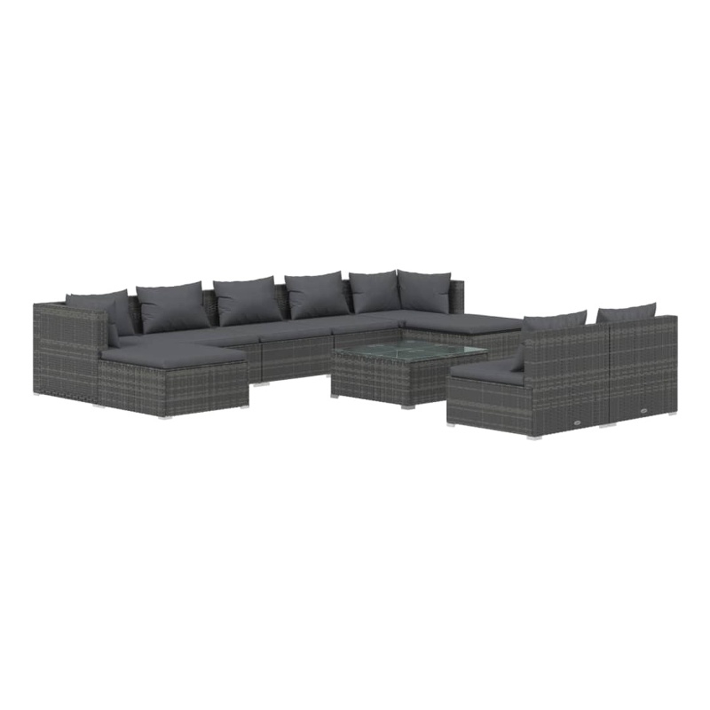 vidaXL 10 Piece Steel Large Garden Lounge Set in Gray