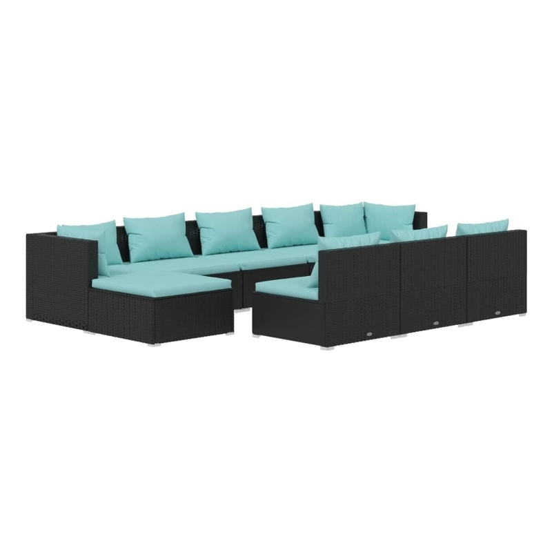 vidaXL 10 Piece Poly Rattan Garden Lounge Set in Black