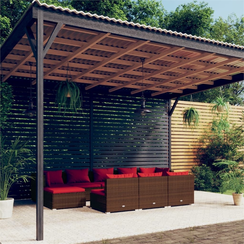 vidaXL 10 Piece Steel Large Garden Lounge Set in Brown