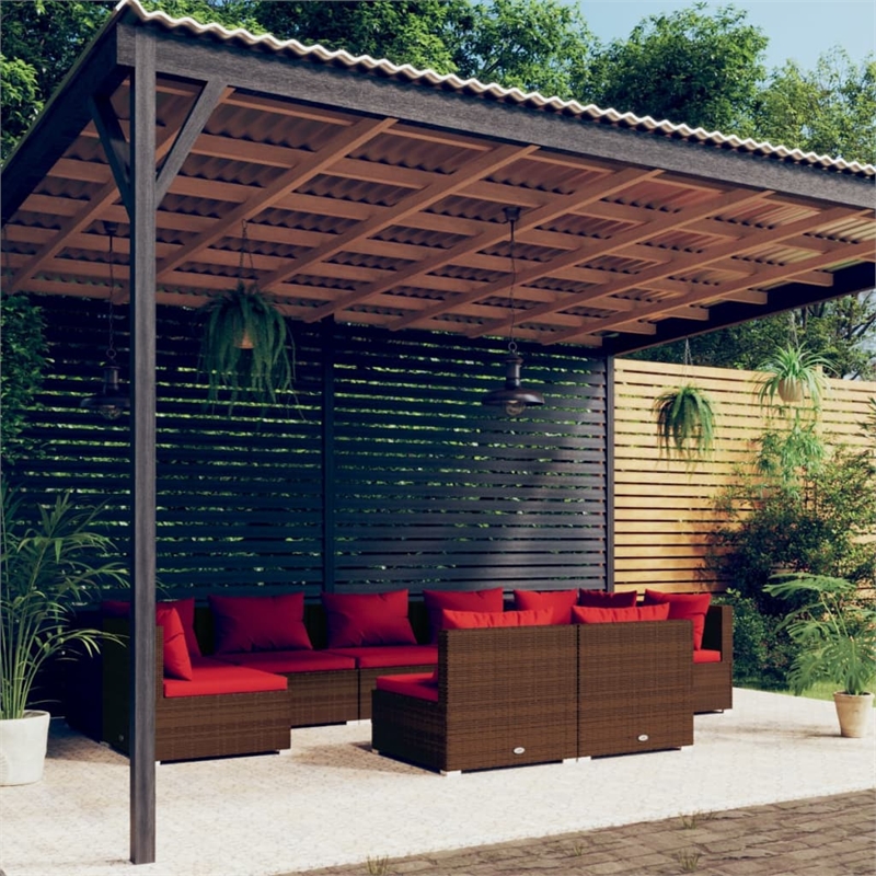 vidaXL 9 Piece Steel Small Garden Lounge Set in Brown