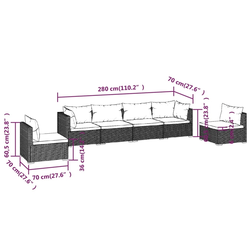 vidaXL 6 Piece Steel Garden Lounge Set in Red/Brown