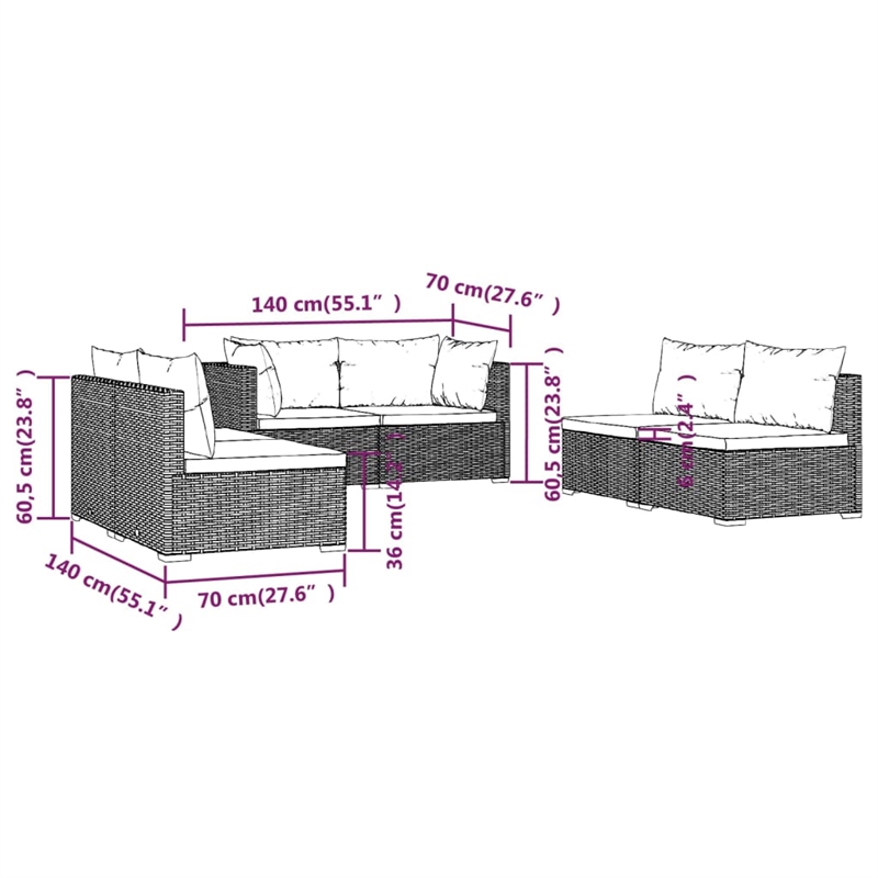 vidaXL 6 Piece Steel Garden Lounge Set in Gray