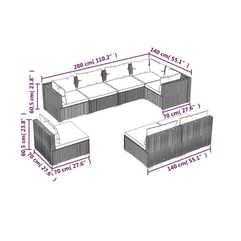 vidaXL 8 Piece Steel Garden Lounge Set in Gray