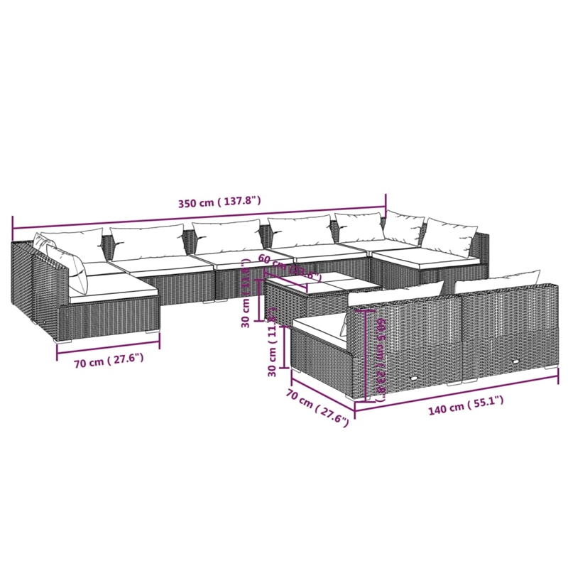 vidaXL Garden Lounge Set in Black/Cream