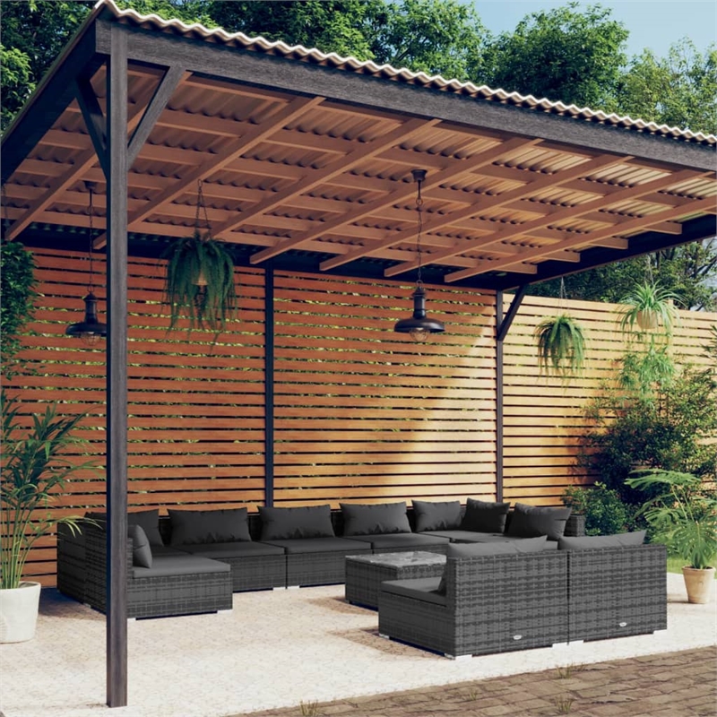 vidaXL 10 Piece Steel Large Garden Lounge Set in Gray