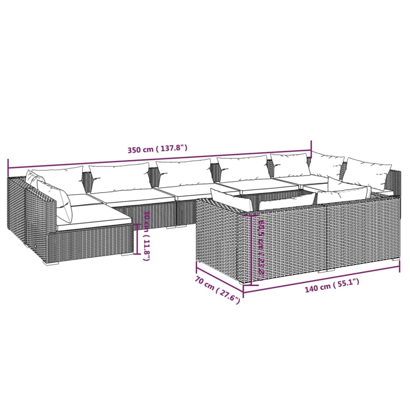 vidaXL 9 Piece Steel Garden Lounge Set in Black