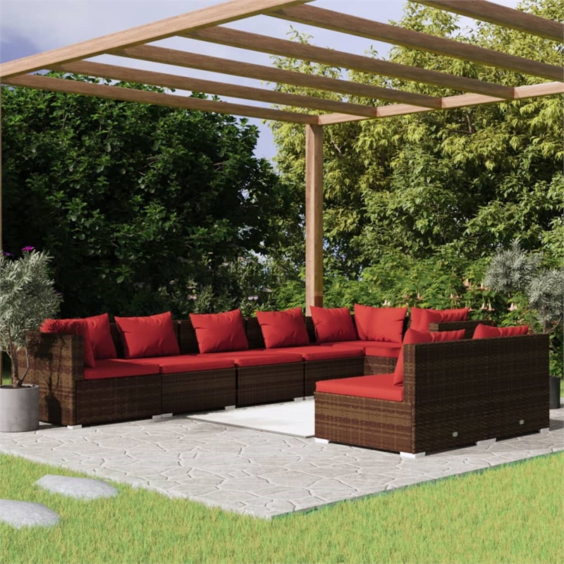 vidaXL 8 Piece Poly Rattan Garden Lounge Set in Red/Brown