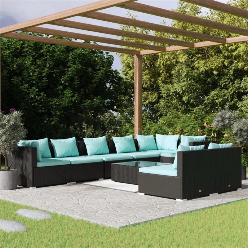 vidaXL 9 Piece Large Garden Lounge Set in Black/Blue