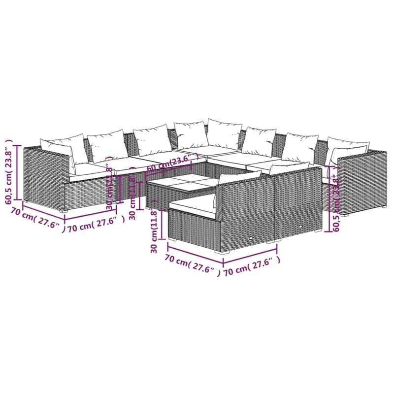 vidaXL 10 Piece Steel Garden Lounge Set in Gray