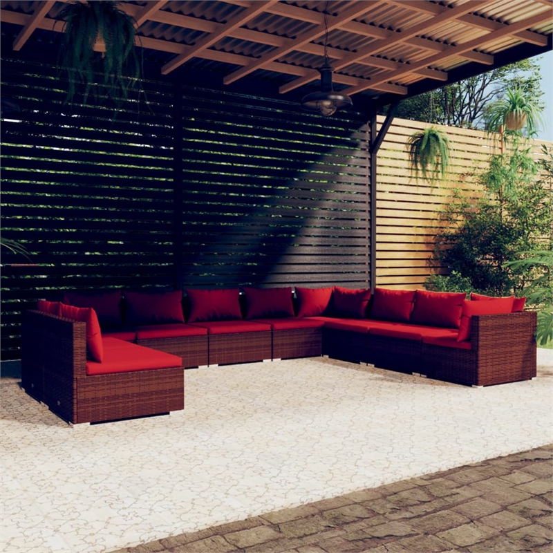 vidaXL 10 Piece Poly Rattan Garden Lounge Set in Brown