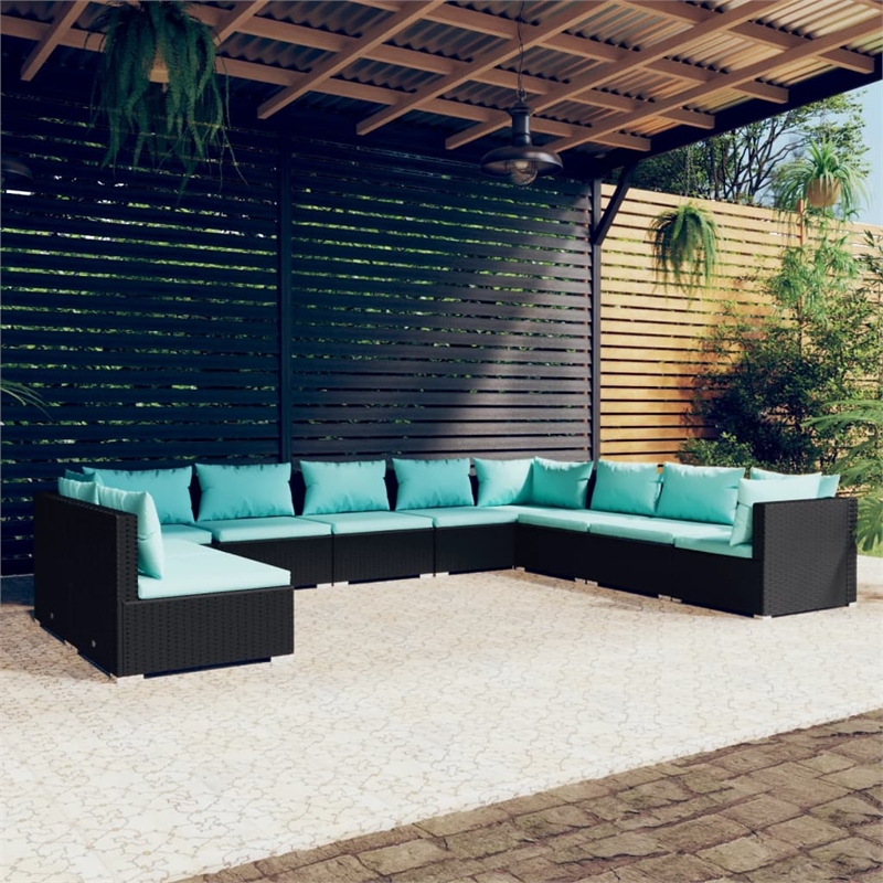 vidaXL 10 Piece Poly Rattan Garden Lounge Set in Black