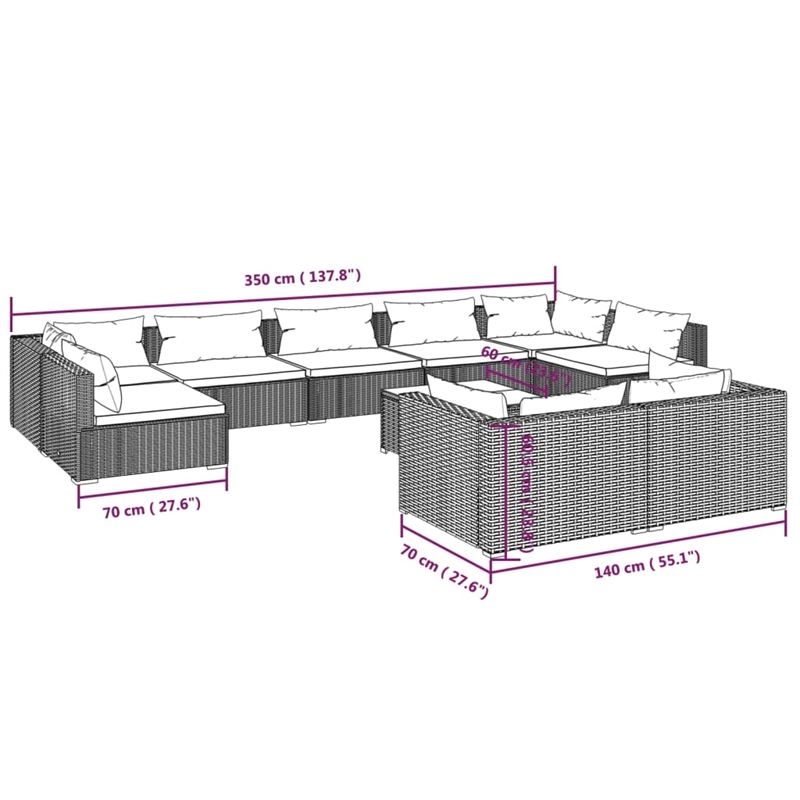 vidaXL Poly Rattan Garden Lounge Set in Black