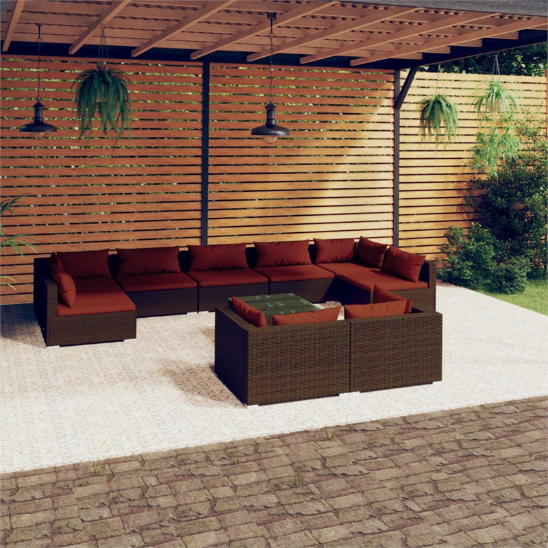 vidaXL Poly Rattan Garden Lounge Set in Red/Brown