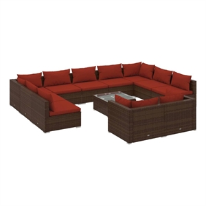 vidaXL 12 Piece Steel Garden Lounge Set in Red/Brown
