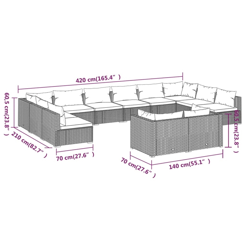 vidaXL Steel Garden Lounge Set in Brown