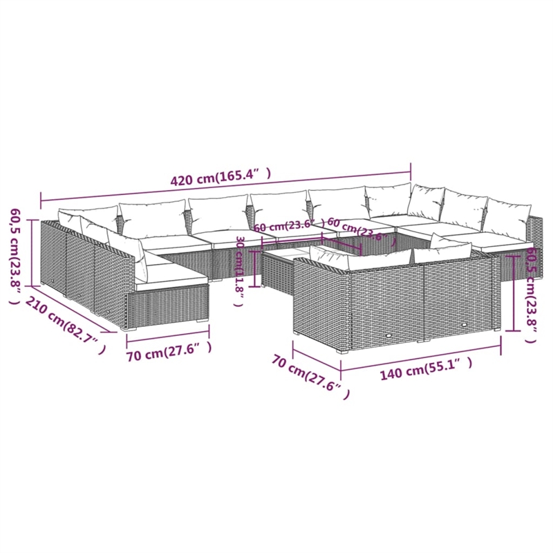 vidaXL Steel Large Garden Lounge Set in Black