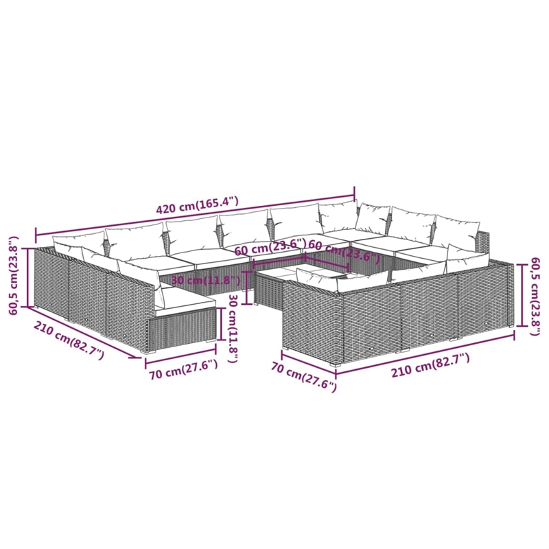 vidaXL 14 Piece Garden Lounge Set in Black/Blue