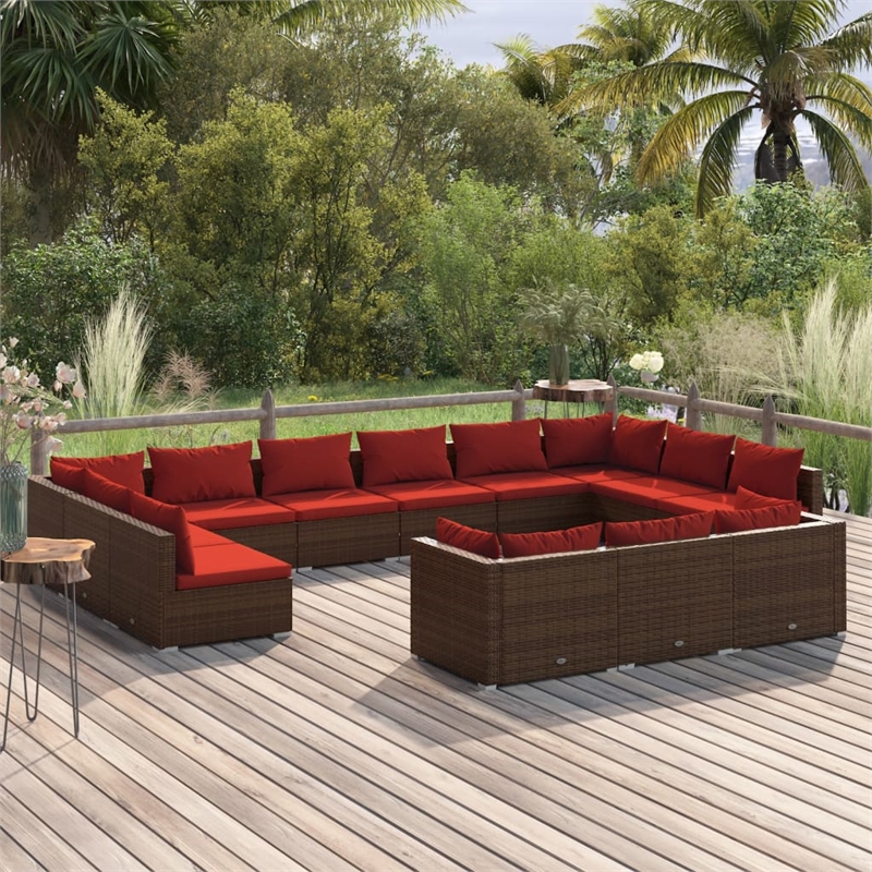 vidaXL Poly Rattan Large Garden Lounge Set in Brown