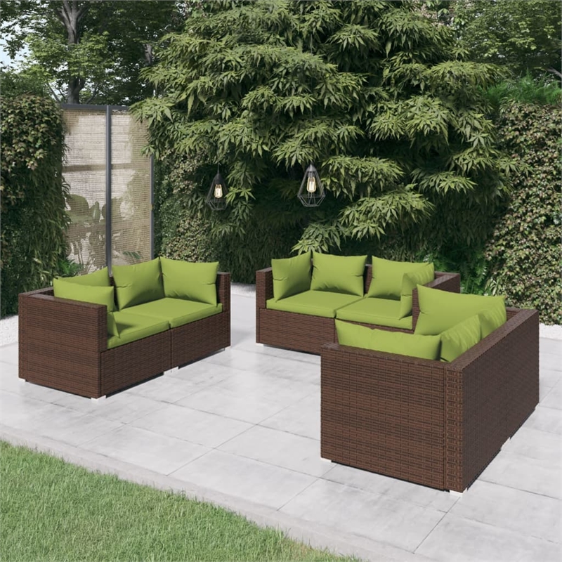 vidaXL 6 Piece Poly Rattan Large Garden Lounge Set in Green/Brown