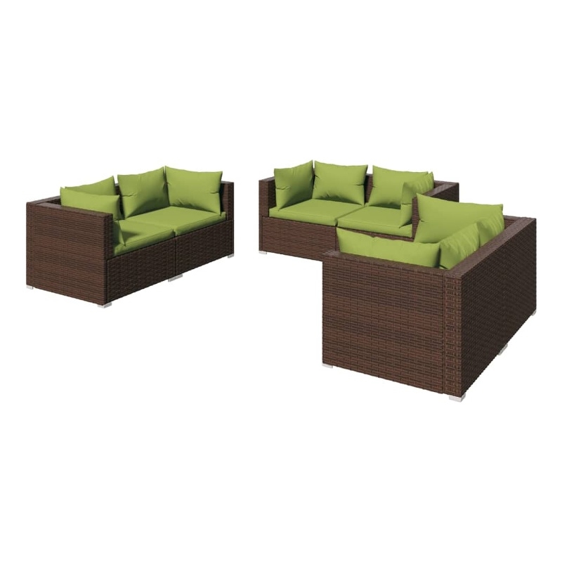 vidaXL 6 Piece Poly Rattan Large Garden Lounge Set in Green/Brown