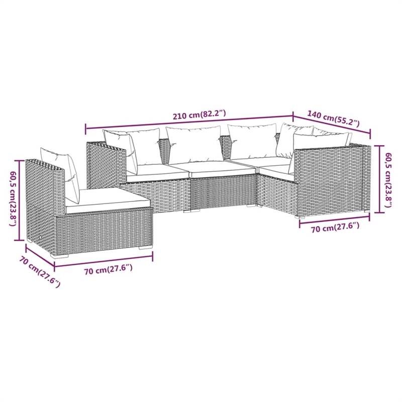 vidaXL 5 Piece Garden Lounge Set in Black/Blue