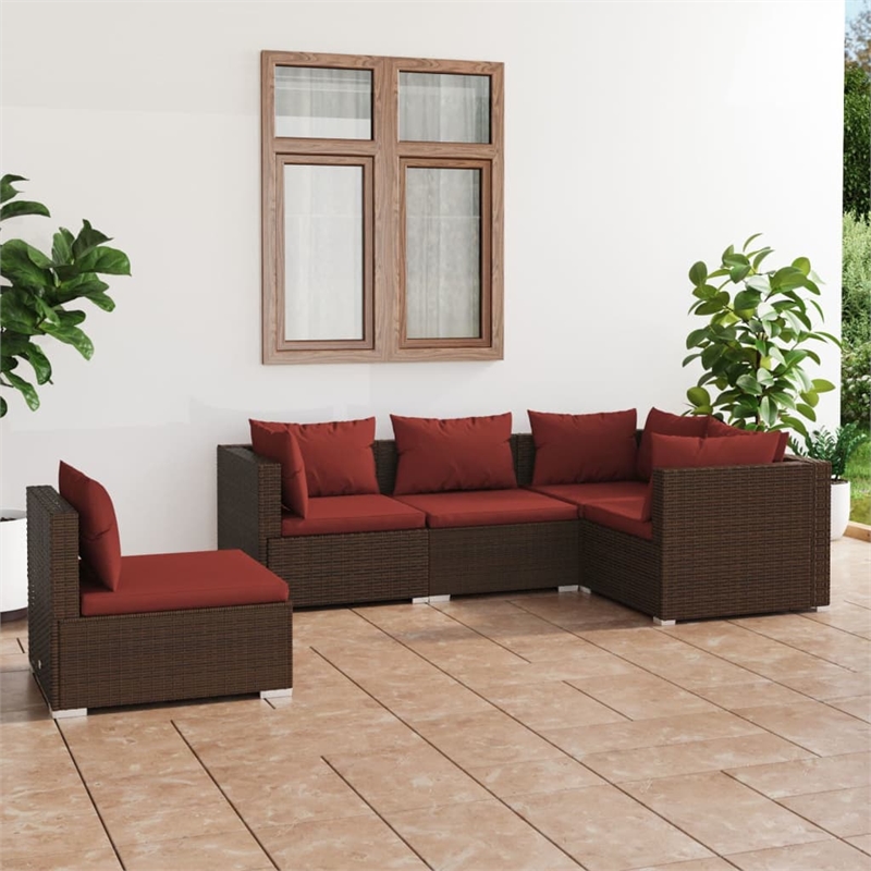 vidaXL 5 Piece Steel Garden Lounge Set in Brown