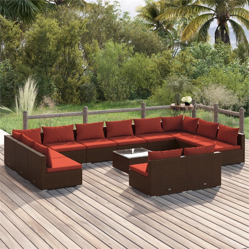 vidaXL 13 Piece Steel Small Garden Lounge Set in Brown