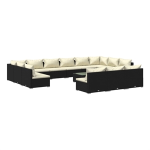 vidaXL 14 Piece Poly Rattan Garden Lounge Set in Black/Cream