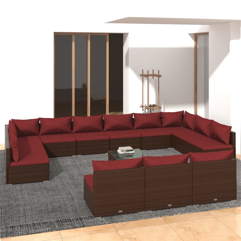 vidaXL Steel Garden Lounge Set in Red/Brown