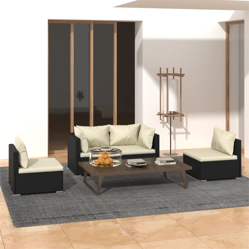 vidaXL 4 Piece Garden Lounge Set in Black/Cream