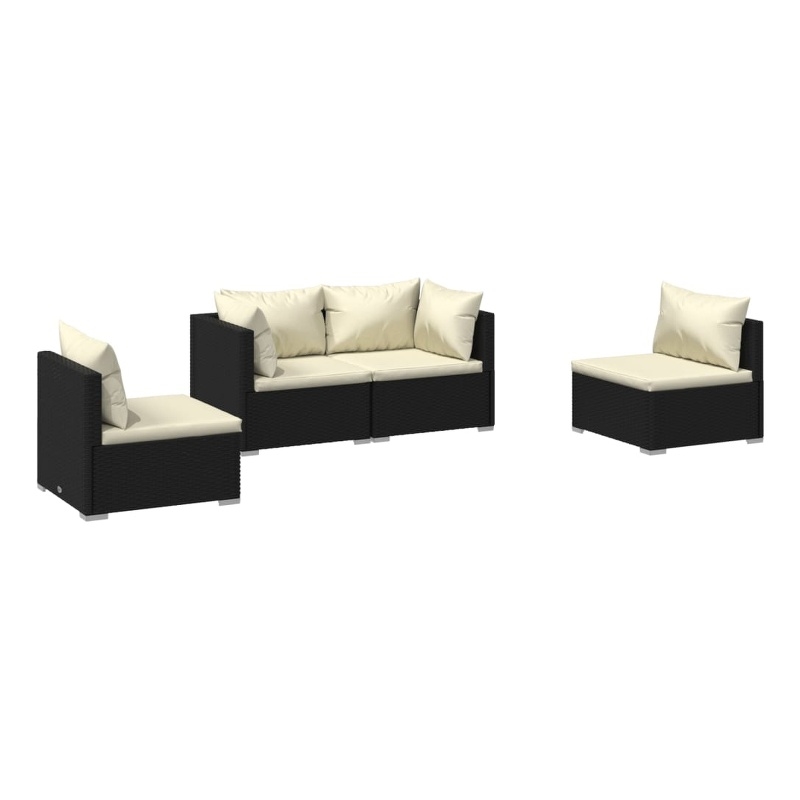vidaXL 4 Piece Garden Lounge Set in Black/Cream