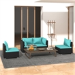 vidaXL 4 Piece Poly Rattan Garden Lounge Set in Black/Blue
