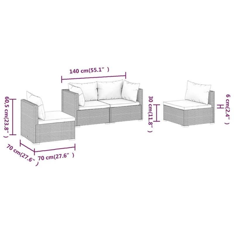 vidaXL 4 Piece Poly Rattan Garden Lounge Set in Black/Blue