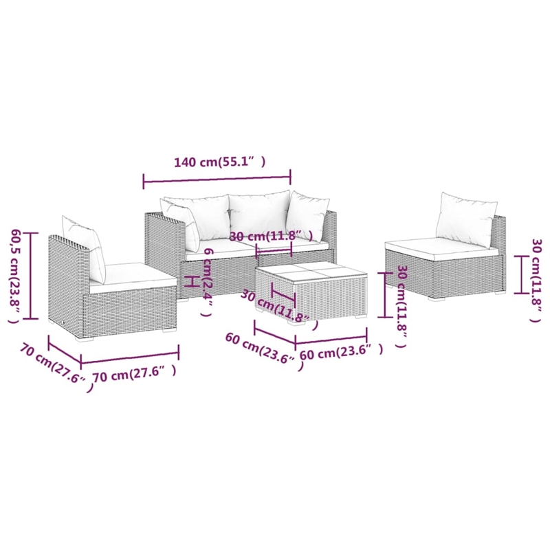 vidaXL 5 Piece Steel Garden Lounge Set in Gray