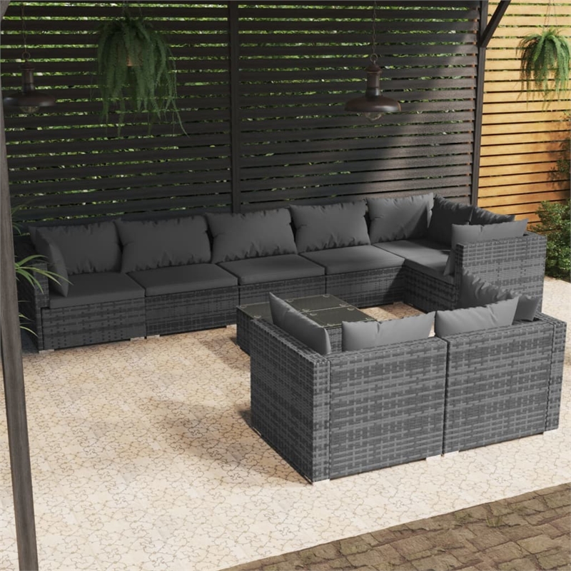 vidaXL 9 Piece Steel Small Garden Lounge Set in Gray