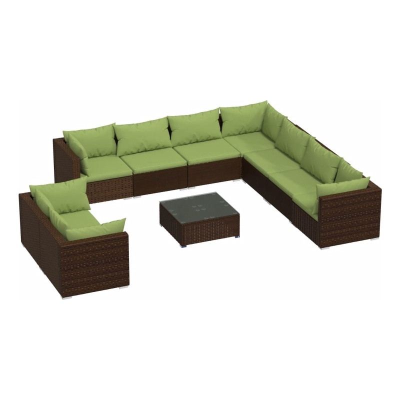vidaXL 10 Piece Poly Rattan Garden Lounge Set in Green/Brown