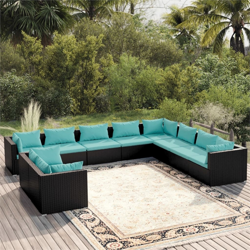 vidaXL 10 Piece Garden Lounge Set in Black/Blue