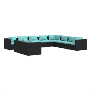 vidaXL 10 Piece Garden Lounge Set in Black/Blue