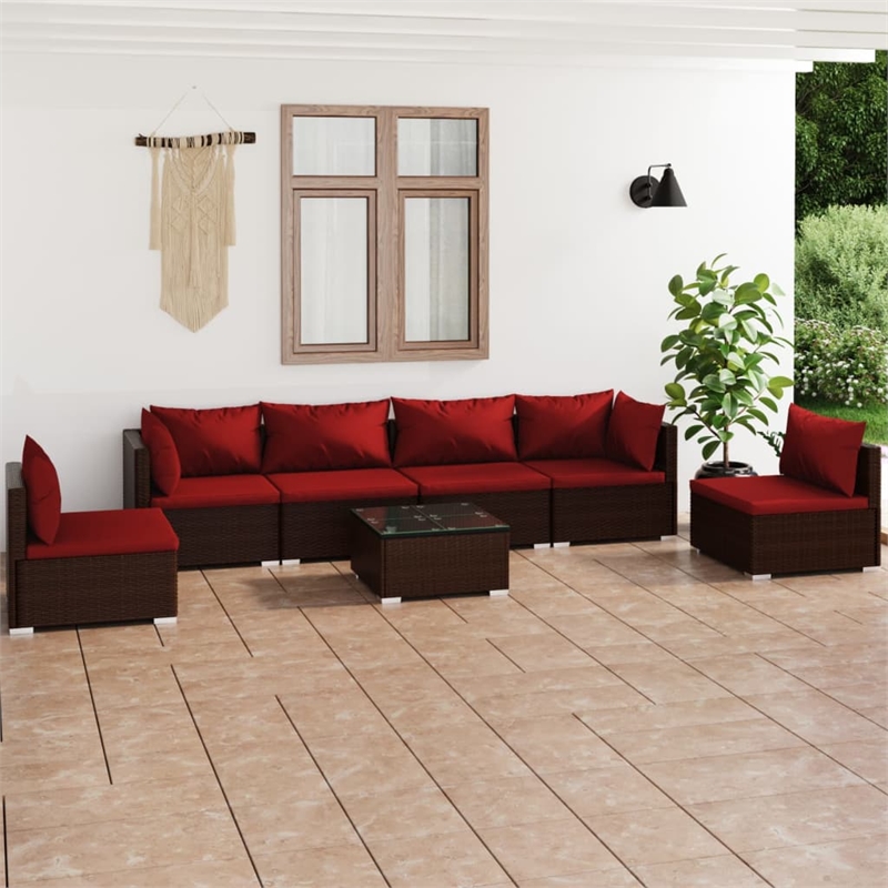 vidaXL 7 Piece Steel Garden Lounge Set in Red/Brown