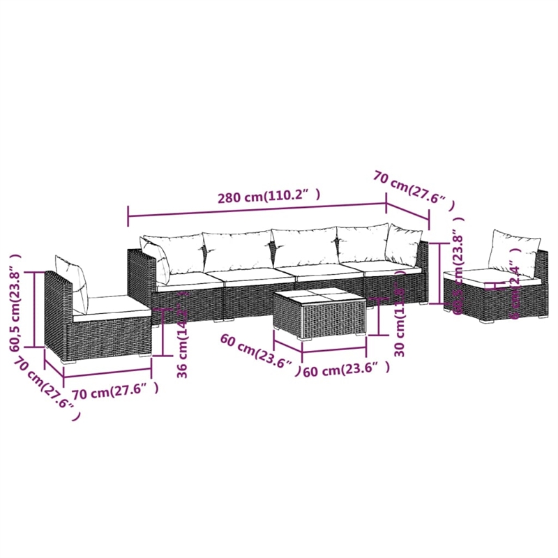 vidaXL 7 Piece Steel Garden Lounge Set in Red/Brown