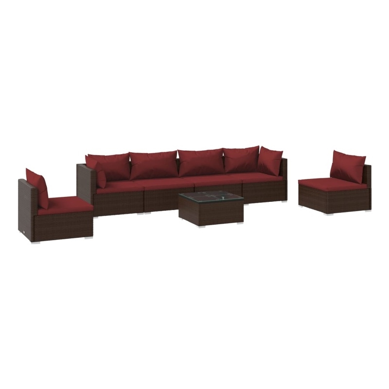 vidaXL 7 Piece Steel Garden Lounge Set in Red/Brown