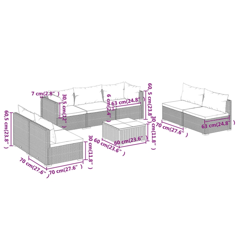vidaXL 8 Piece Garden Lounge Set in Brown