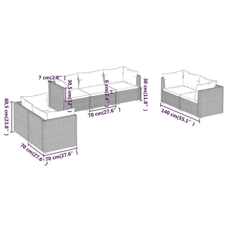 vidaXL 7 Piece Steel Garden Lounge Set in Gray
