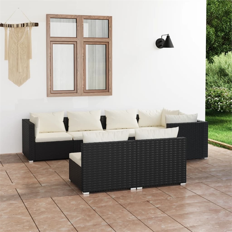 vidaXL 7 Piece Steel Lounge Set in Black/Cream