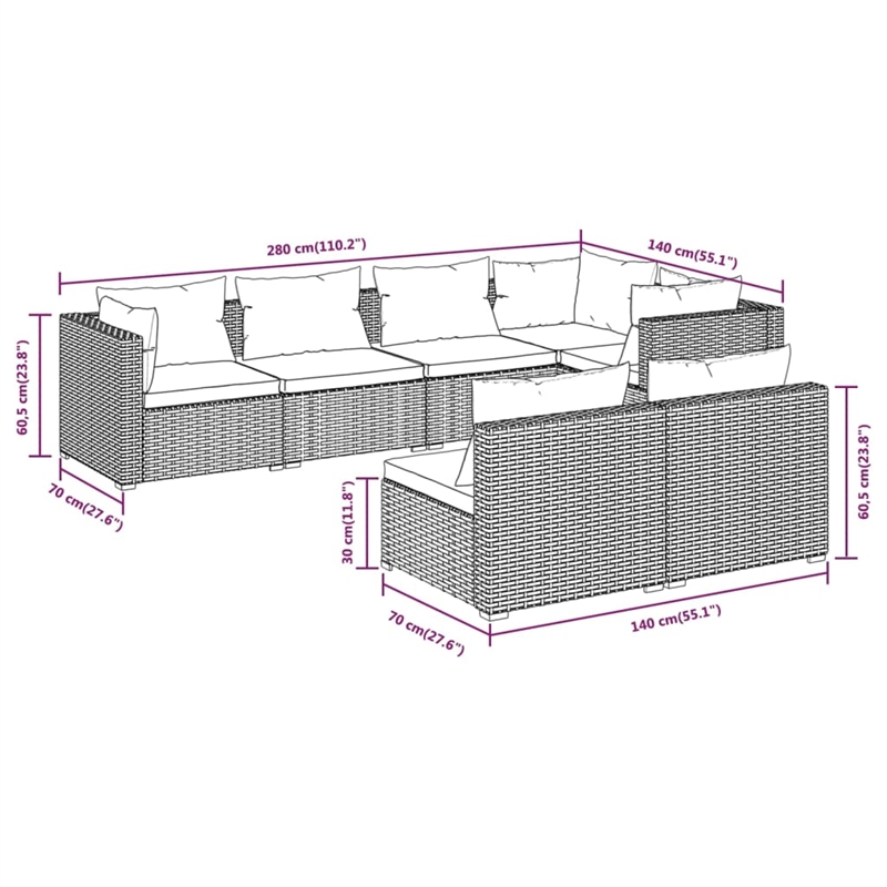 vidaXL 7 Piece Steel Lounge Set in Black/Cream