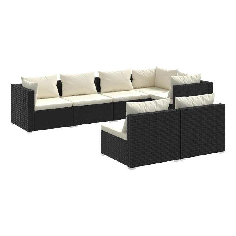 vidaXL 7 Piece Steel Lounge Set in Black/Cream
