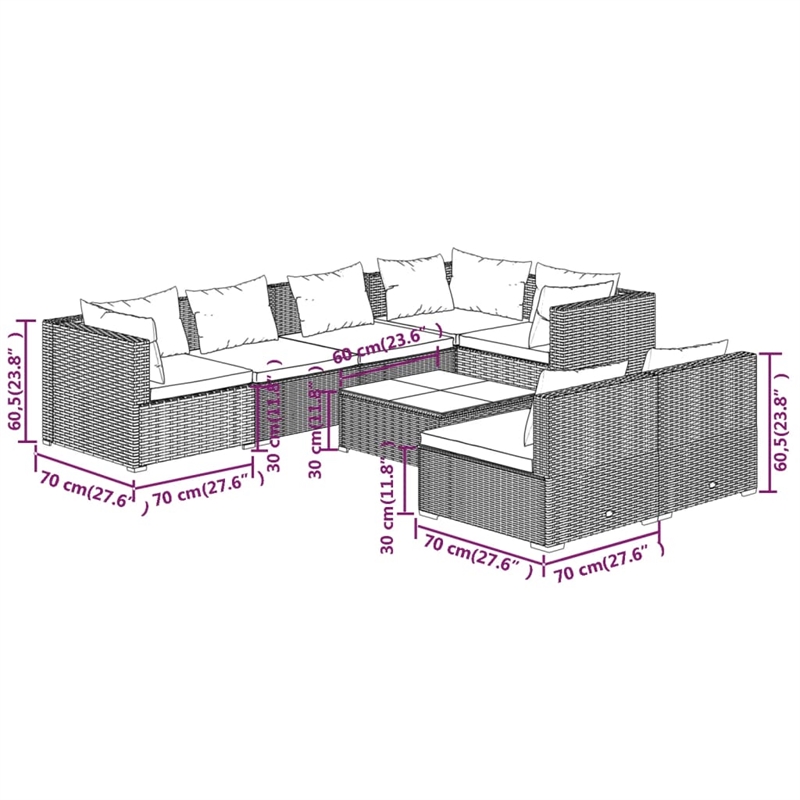 vidaXL 8 Piece Garden Lounge Set in Red/Brown