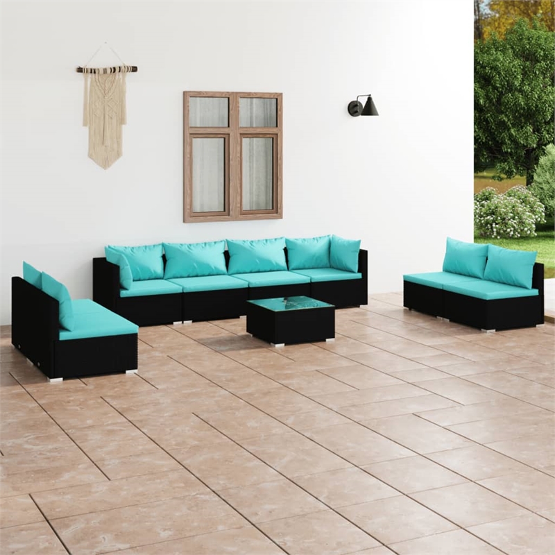 vidaXL 9 Piece Garden Lounge Set in Black/Blue