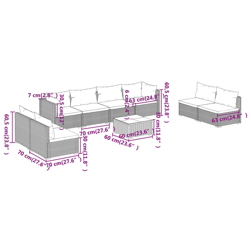 vidaXL 9 Piece Garden Lounge Set in Black/Blue